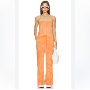 Beyond Yoga NWT Tropez Jumpsuit in Orange Dream Terry Clot Strapless Size M